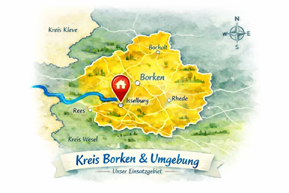 Einsatzgebiet Kreis Borken & Umgebung – NiSa Standort markiert (Isselburg)